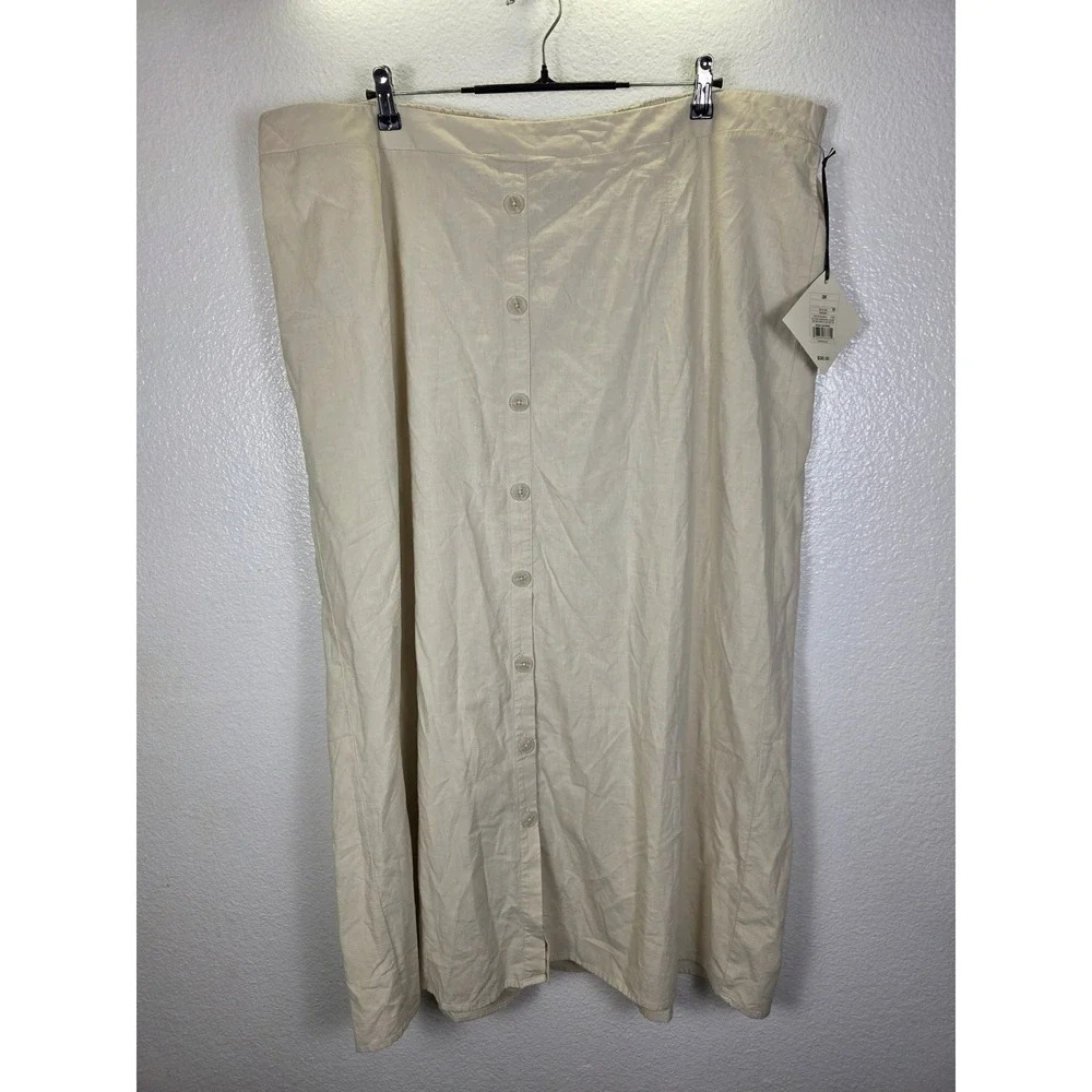 Ava & Viv Womens 3X Tan Button Front Midi‎ Skirt Elastic Waist Cotton Rayon
